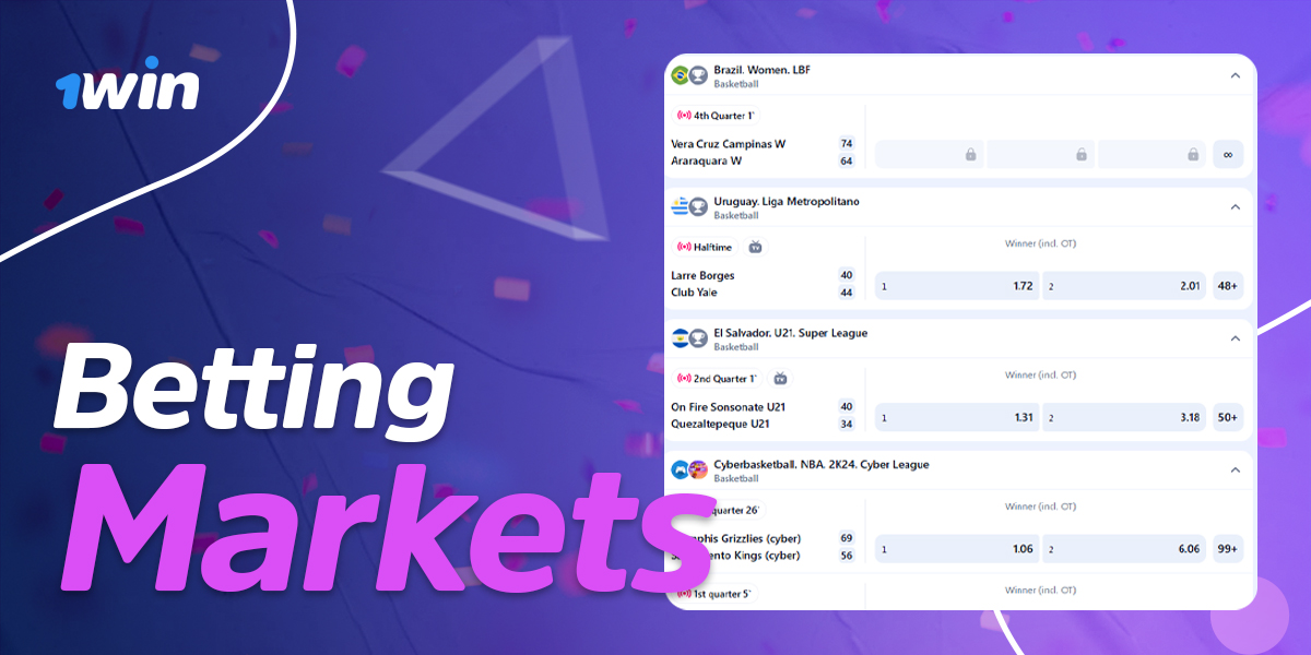 Basketball betting markets available to 1win users from Kenya