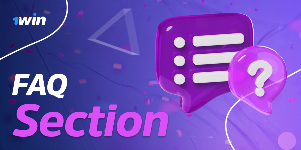 1Win website section with answers to the most popular questions