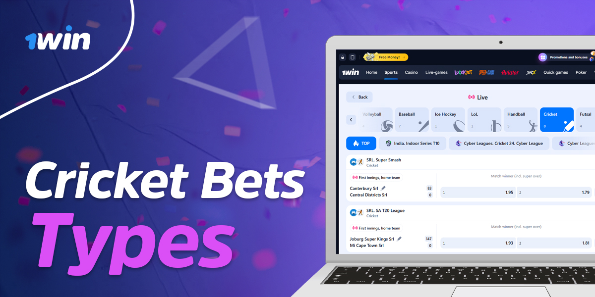 Cricket betting types available to 1win users from Kenya