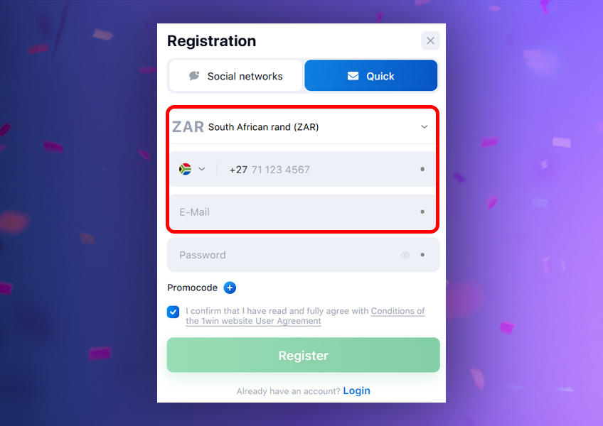 1win register kenya   phone number registration   step 3