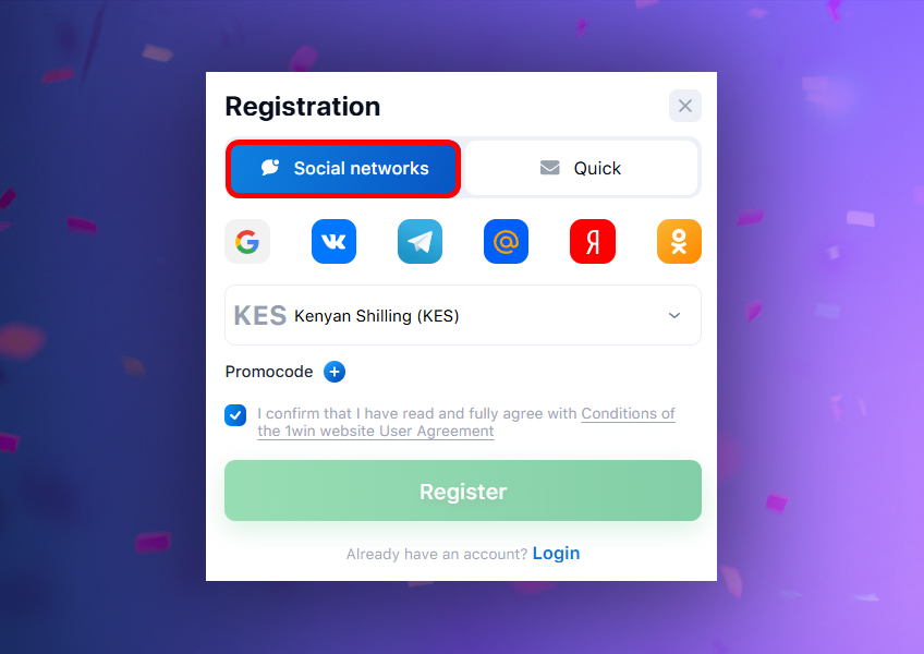 social media registration options   step 3