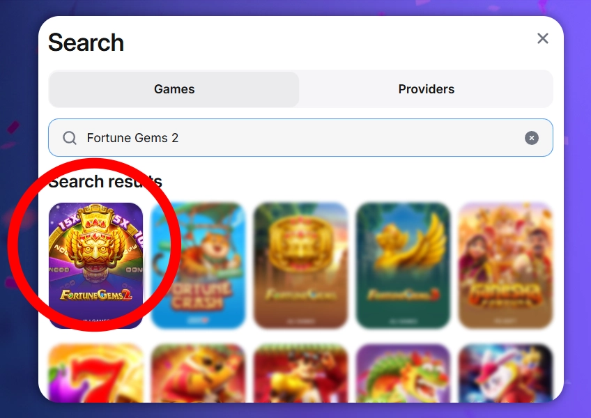 Launch Fortune Gems 2 on 1win