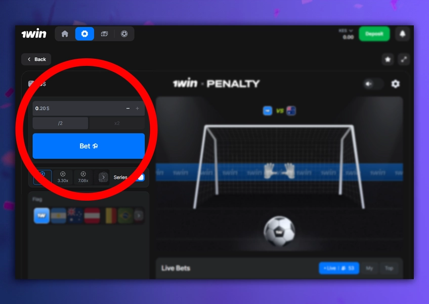 Set Penalty bet on 1Win