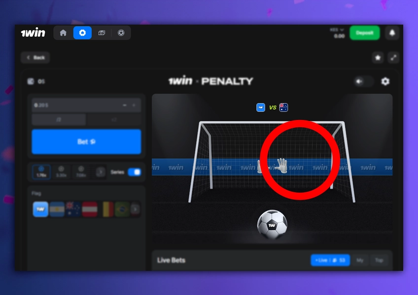 Choose Penalty shot direction 1Win