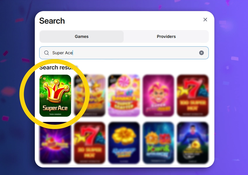 Find Super Ace in 1win slots