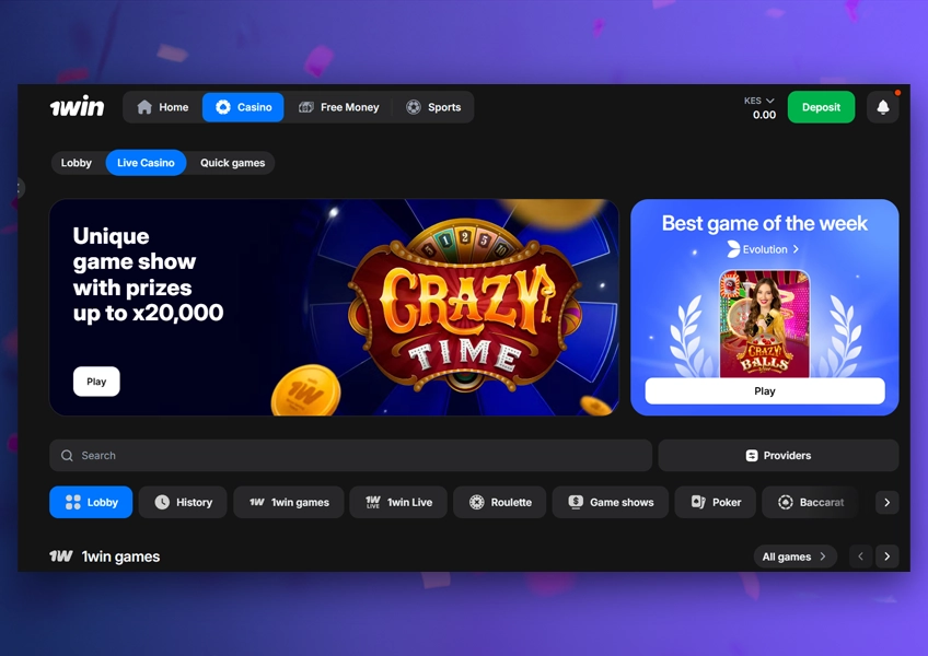 1win live casino lobby