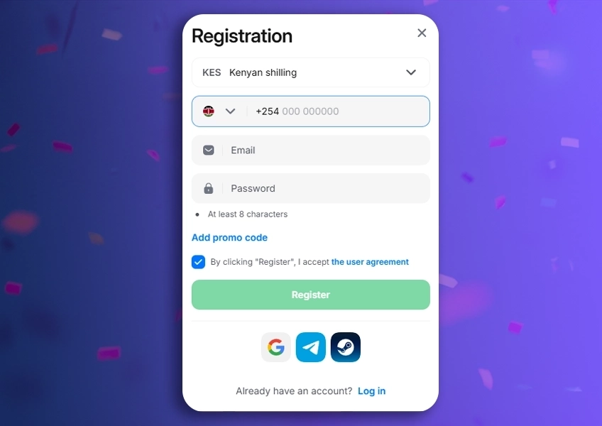 Create 1win account, log in