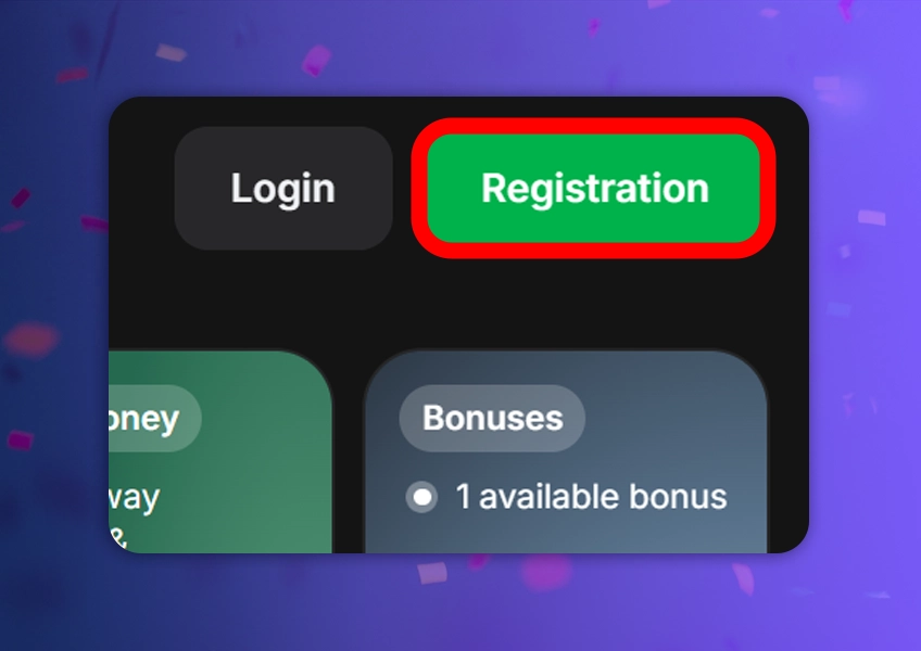 Tap 1win Registration button now